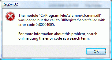 the call to DLLRegisterServer failed with error code 0x80004005